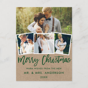 Kraft Brush Script Weddenschap Kerstmis 4 Foto Briefkaart