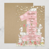 Kraft Bunny Big One Girls Birthday Invitation Kaart (Voorkant / Achterkant)