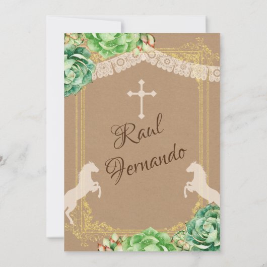 Kraft Cactus Fiesta Baptism and First Birthday Boy Kaart (Achterkant)