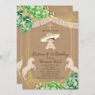 Kraft Cactus Fiesta Baptism and First Birthday Boy Kaart