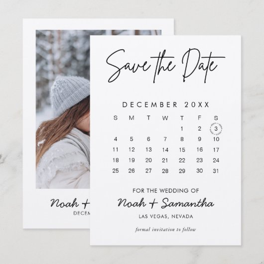 Kraft Calendar Modern Minimal Photo Save The Date (Voorkant / Achterkant)