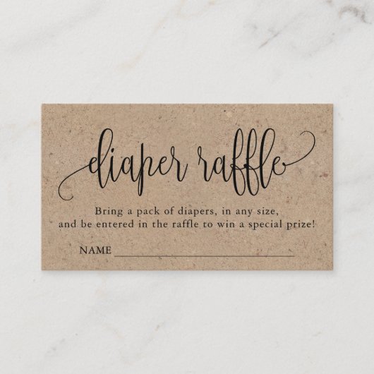 Kraft Calligraphy Diaper Raffle Enclosure Card Visitekaartje (Voorkant)