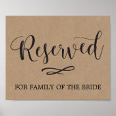 Kraft Calligraphy Reserved Seating Wedding Sign Poster (Voorkant)