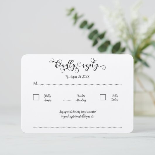 Kraft Calligrapy Script Traditioneel Trouw RSVP Informatiekaartje (Staand voorkant)