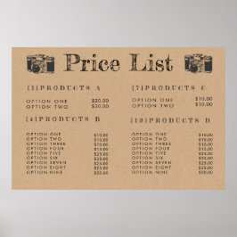 Kraft Camera Fotograaf Prijs Menu Print Poster