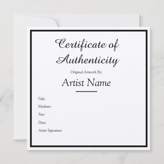 Kraft Certificate of Authenticity for Art Craft Kaart (Voorkant)
