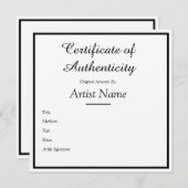 Kraft Certificate of Authenticity for Art Craft Kaart (Voorkant / Achterkant)