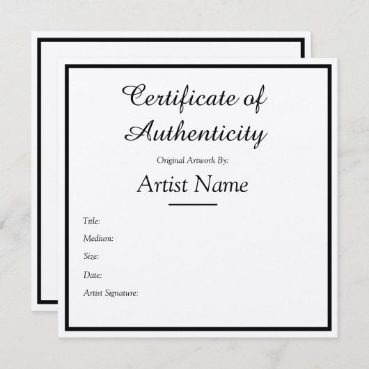 Kraft Certificate of Authenticity for Art Craft Kaart (Voorkant / Achterkant)