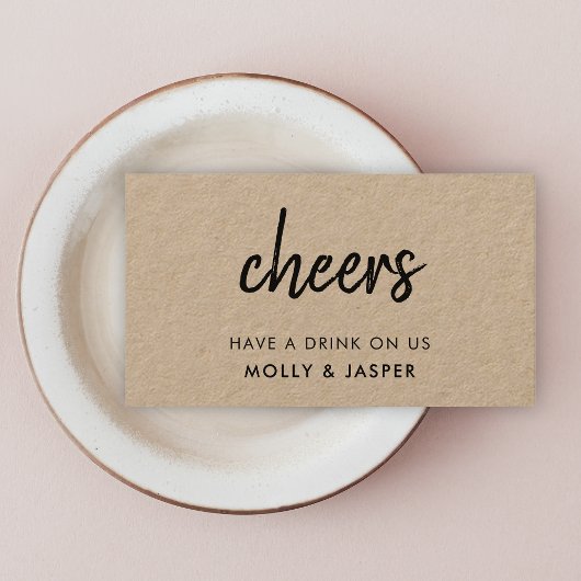 Kraft Cheers | Rustic Wedding Drink Voucher Card Kortingskaartje