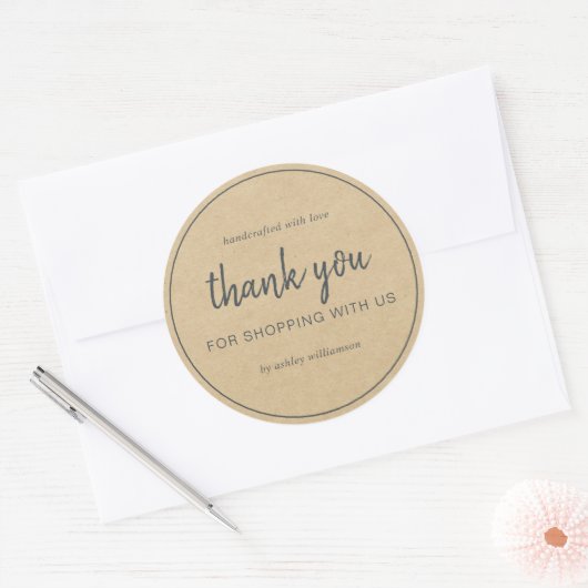 Kraft Chic Script Bedankt voor uw aankoop Ronde Sticker (Envelop)