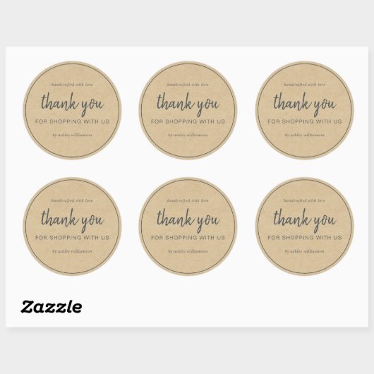 Kraft Chic Script Bedankt voor uw aankoop Ronde Sticker (Vel)