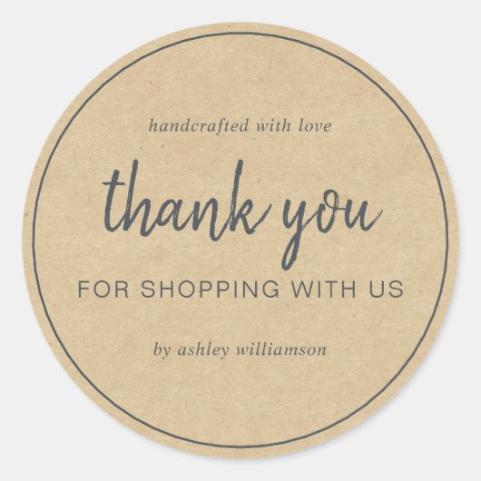 Kraft Chic Script Thank You For Shopping Ronde Sticker (Voorkant)