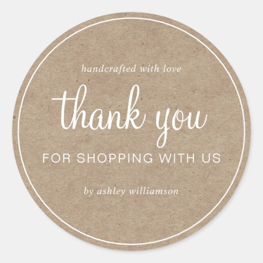 Kraft Chic Script Thank You For Shopping Ronde Sticker (Voorkant)