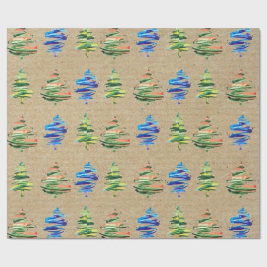 Kraft Colorful Waterverf Abstracte kerstboom Cadeaupapier (Vlak)