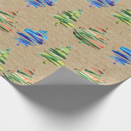 Kraft Colorful Waterverf Abstracte kerstboom Cadeaupapier (Hoek)
