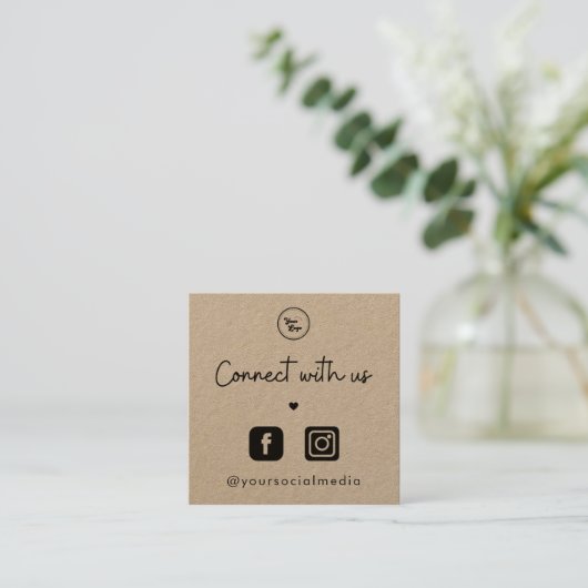 Kraft Connect met US Heart 2 Social Media QR Code Vierkante Visitekaartje (Staand voorkant)