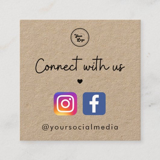 Kraft Connect met US Heart Social Media QR Code Vierkante Visitekaartje (Voorkant)