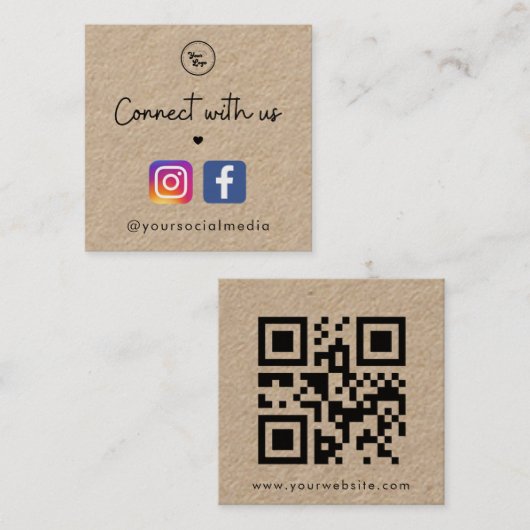 Kraft Connect met US Heart Social Media QR Code Vierkante Visitekaartje (Voorkant / Achterkant)