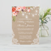 Kraft Coral Floral Jar Lights Lace Wedding Invite (Staand voorkant)