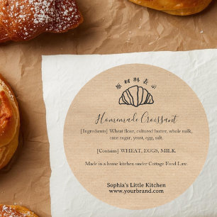 Kraft Croissant Banketbakkerij Ingrediënt Eenvoudi Ronde Sticker