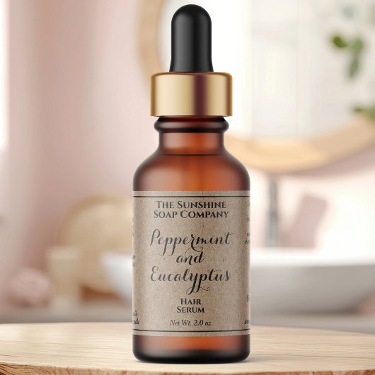 Kraft curly text cosmetics dropper bottle label 