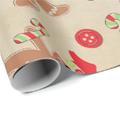 Kraft Cute Gingerbrood Man Candy Cane Kerstmis Cadeaupapier (Rol Hoek)