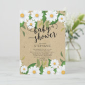 Kraft Daisy Flowers Baby shower Invitation Kaart (Staand voorkant)