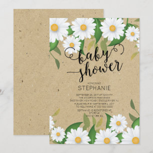 Kraft Daisy Flowers Baby shower Invitation Kaart