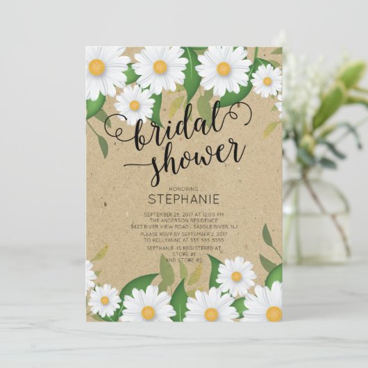 Kraft Daisy Flowers Bridal Shower Uitnodiging (Staand voorkant)