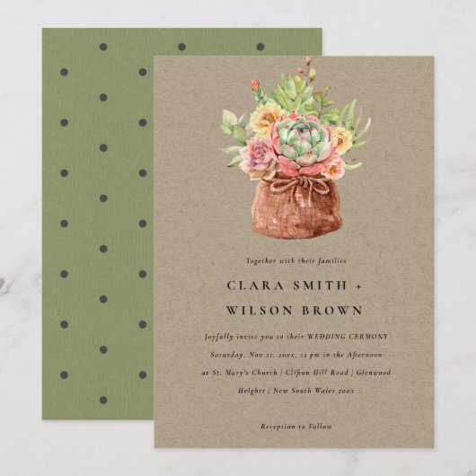 KRAFT DESERT SUCCULENT CACTI FOLIAGE BUNCH WEDDING KAART (Voorkant / Achterkant)