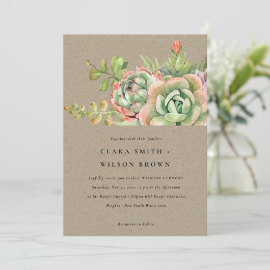 KRAFT DESERT SUCCULENT CACTI FOLIAGE BUNCH WEDDING KAART (Staand voorkant)