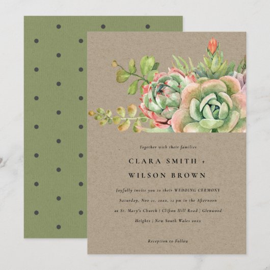 KRAFT DESERT SUCCULENT CACTI FOLIAGE BUNCH WEDDING KAART (Voorkant / Achterkant)