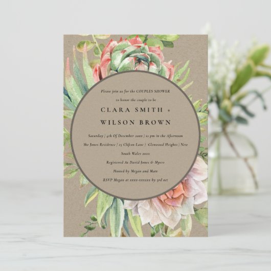 KRAFT DESERT SUCCULENT CACTI FOLIAGE COUPLE SHOWER KAART (Staand voorkant)