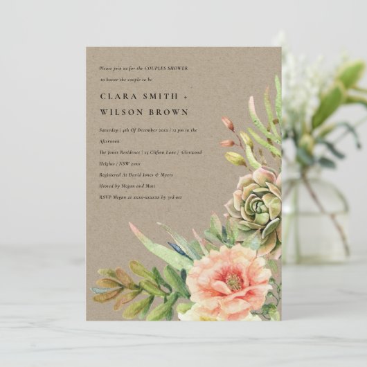 KRAFT DESERT SUCCULENT CACTI FOLIAGE COUPLE SHOWER KAART (Staand voorkant)