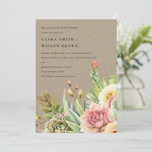 KRAFT DESERT SUCCULENT CACTI FOLIAGE COUPLE SHOWER KAART (Staand voorkant)