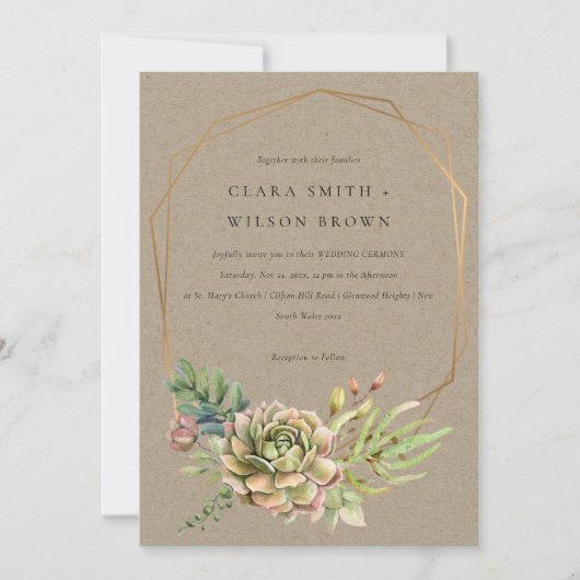KRAFT DESERT SUCCULENT CACTI FOLIAGE LIJST WEDDING KAART (Voorkant)