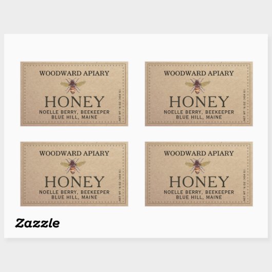 Kraft Double Border Honey Label met Honeybee (Vel)