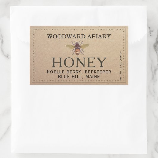 Kraft Double Border Honey Label met Honeybee (Tas)