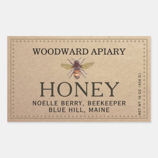 Kraft Double Border Honey Label met Honeybee (Voorkant)