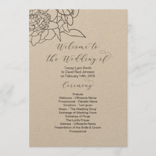 Kraft Drawn Floral Wedding Programme 2 sided Programmakaart