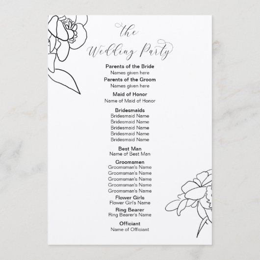 Kraft Drawn Floral Wedding Programme 2 sided Programmakaart (Achterkant)