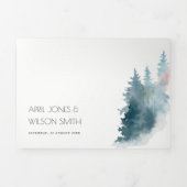 KRAFT DUSKY BLUE MOUNTAINS PINE WATERVERF WEDDING DRIELUIK UITNODIGING (Cover)