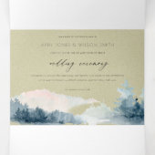 KRAFT DUSKY BLUE MOUNTAINS PINE WATERVERF WEDDING DRIELUIK UITNODIGING (Binnenkant midden)