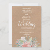 Kraft Dusty roze groene bloemen waterverf bruiloft Kaart (Voorkant)