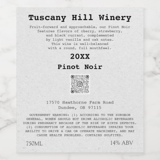 Kraft Effect Grijs Aangepaste QRCode LOGO Beschrij Wijn Etiket (Enkel label)