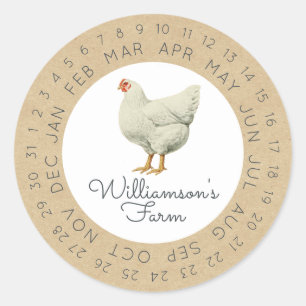 Kraft eierdoos met vintage kip en datum ronde sticker