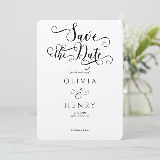 Kraft Elegant Kalligrafie Script Foto QR Code Save The Date (Staand voorkant)