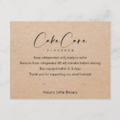 Kraft Elegant Script Cake Verzorgingsinstructies Bedankkaart (Voorkant)