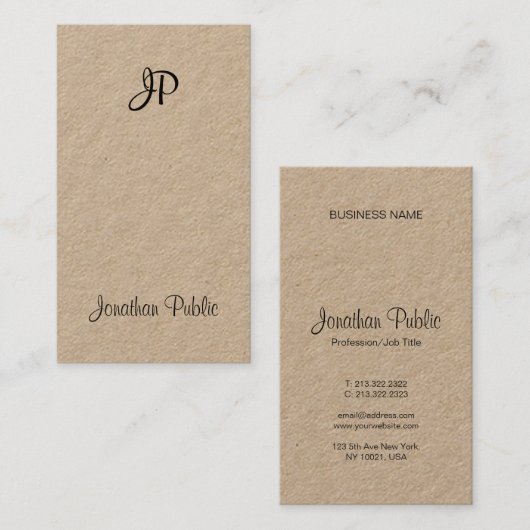 Kraft Elegant Script Modern Monogram Graceful Luxe Visitekaartje (Voorkant / Achterkant)
