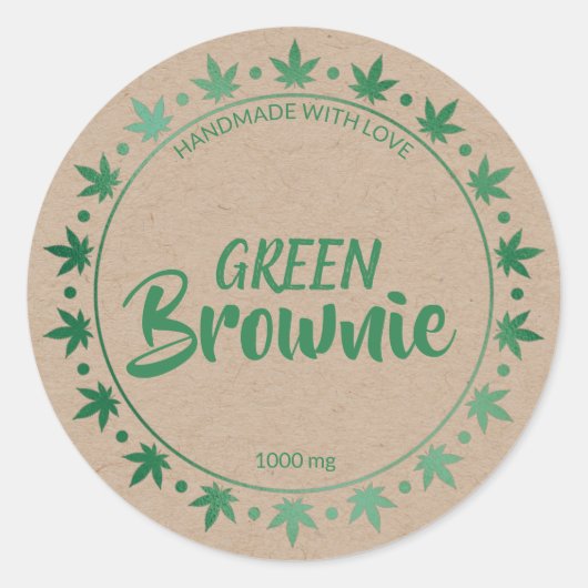 Kraft en Groene Brownie | Zelfgemaakt Edibles Labe Ronde Sticker (Voorkant)